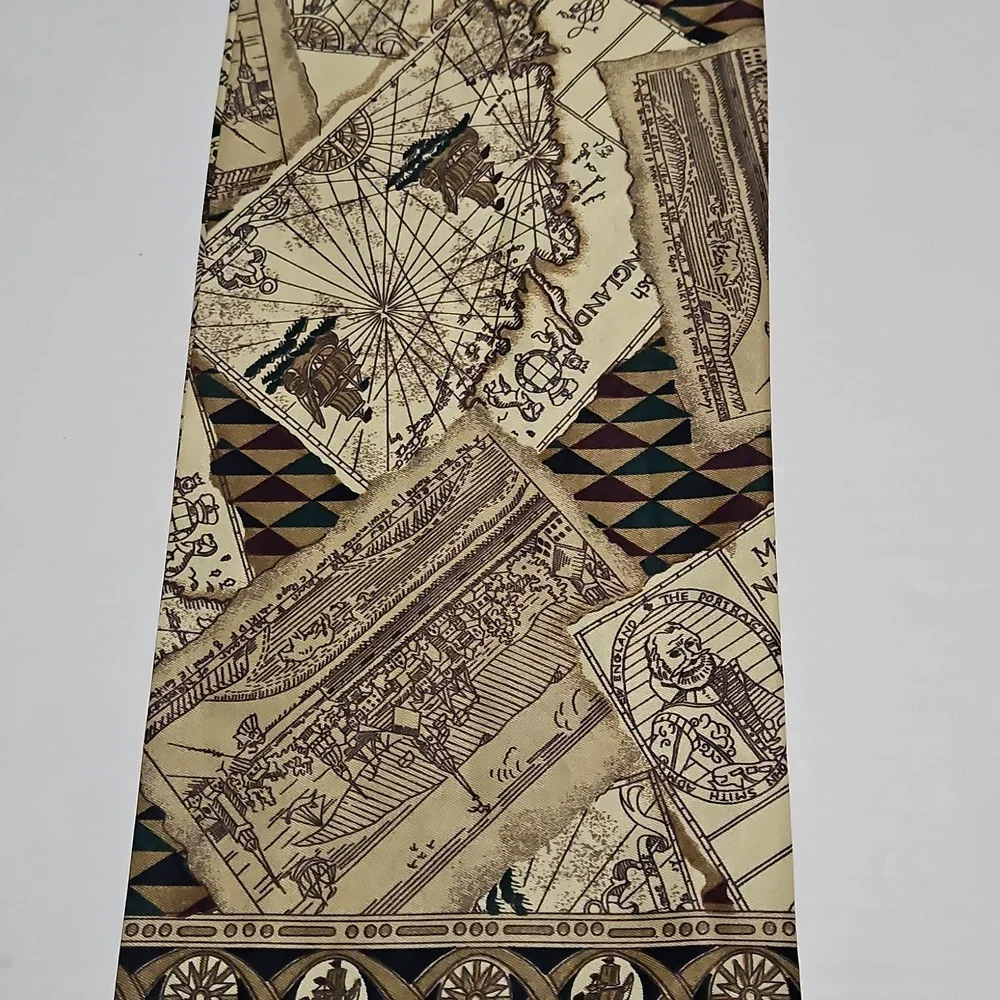 Mackintosh New England Vintage Map Print Scarf - Cream Green and Brown 7.5x60 - Picture 7 of 8